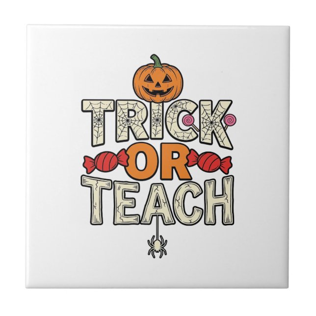 Süßes oder Lehrendes Halloween Lehrer Vintage Vekt Fliese (Vorderseite)