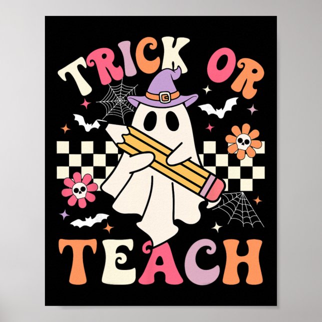 Süßes oder Lehrreich Groovy Lehrer Halloween Retro Poster (Vorne)