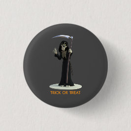 Süßes oder Saures. Cartoon-Sensenmann Button