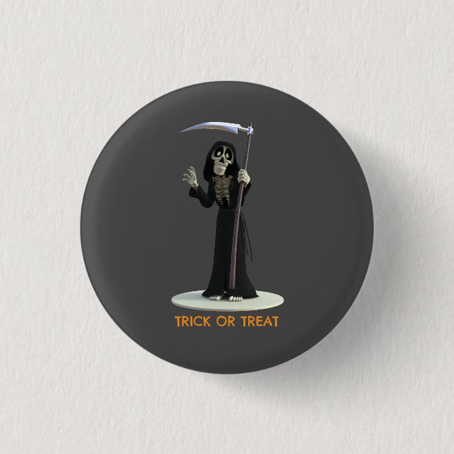 Süßes oder Saures. Cartoon-Sensenmann Button (Vorderseite)