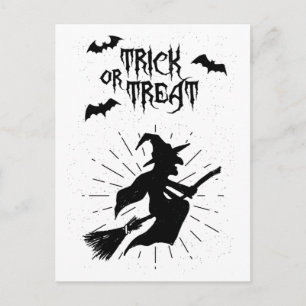 Süßes oder Saures die fliegende Hexe Halloween Postkarte