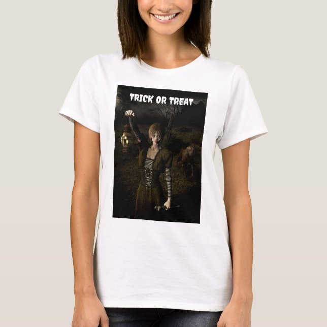 Süßes oder Saures. Dünne Frau mit Lampe T-Shirt (Vorderseite)