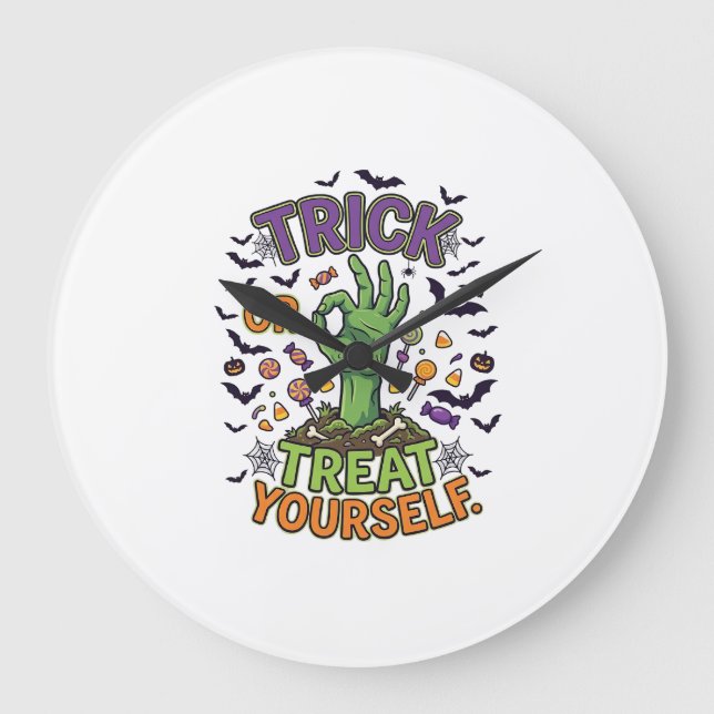 Süßes oder Saures für dich Zombie-Hand Halloween-S Große Wanduhr (Vorderseite)