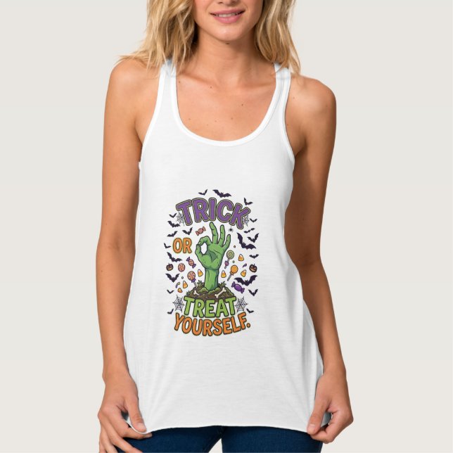 Süßes oder Saures für dich Zombie-Hand Halloween-S Tank Top (Vorderseite)