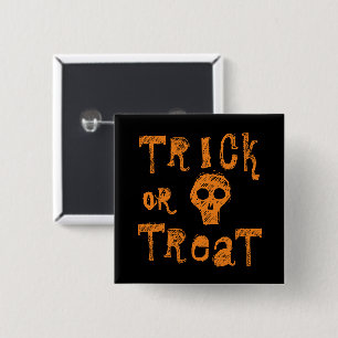Süßes oder Saures Grunge Orange Schädel Halloween Button