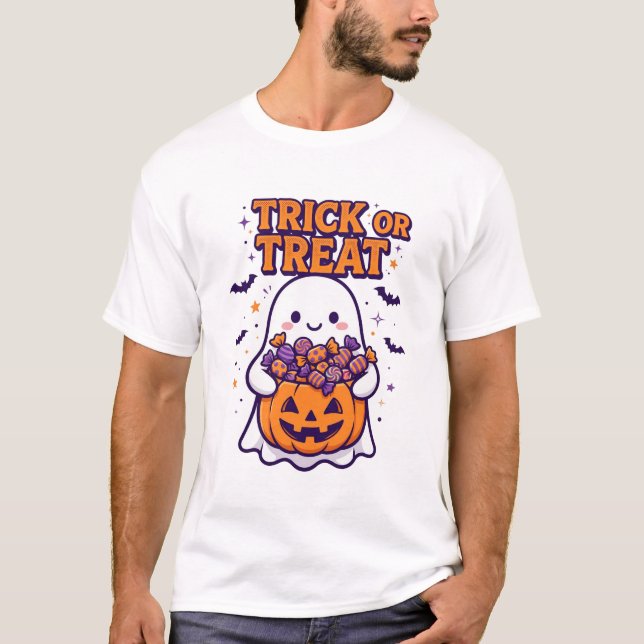 Süßes oder Saures Halloween-Design mit Geist T-Shirt (Vorderseite)