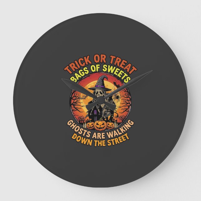 Süßes oder Saures Halloween Geist Kürbis Spukhaus Große Wanduhr (Vorderseite)