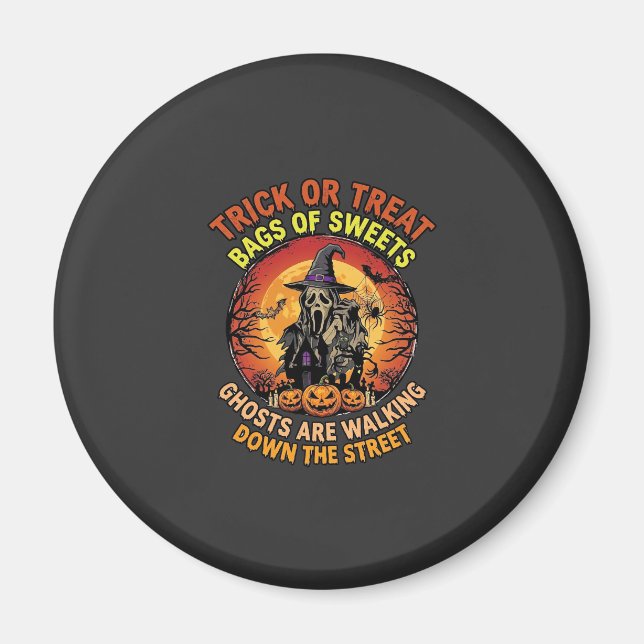 Süßes oder Saures Halloween Geist Kürbis Spukhaus Magnet (Vorne)