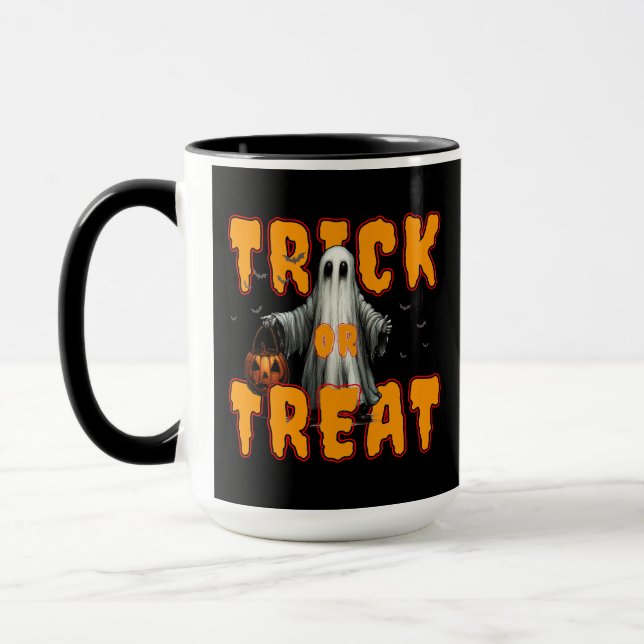 Süßes oder Saures Halloween gruselig Geist Kürbis Tasse (Links)