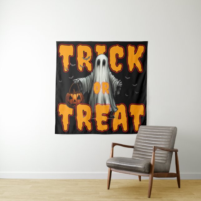 Süßes oder Saures Halloween gruselig Geist Kürbis Wandteppich (Beispiel)