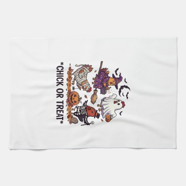 Süßes oder Saures Halloween Hühner Hexe Geist Kürb Geschirrtuch (Horizontal)