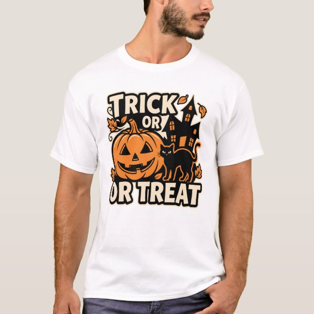 Süßes oder Saures Halloween-Katzen-Patch T-Shirt (Vorderseite)