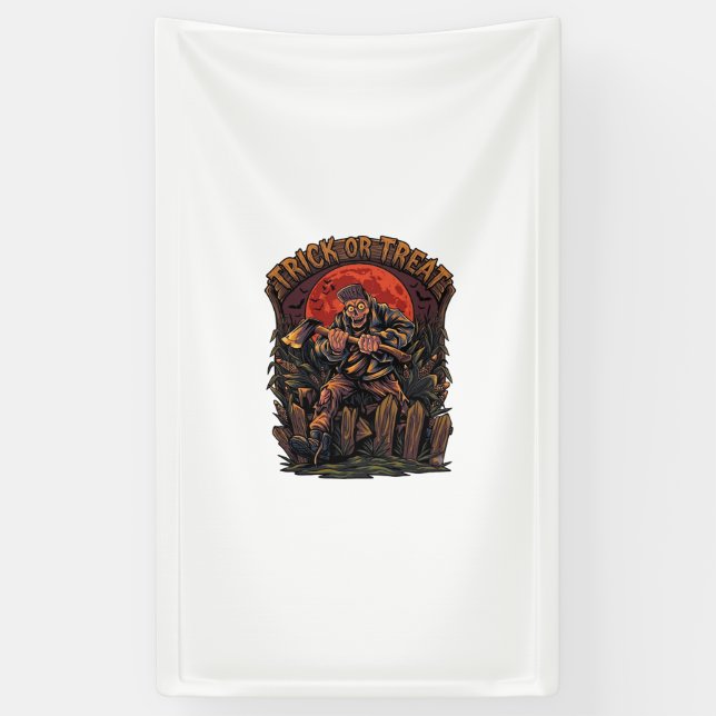 Süßes oder Saures Halloween-Killer-Skelett-Axt Rot Banner (Vertikal)