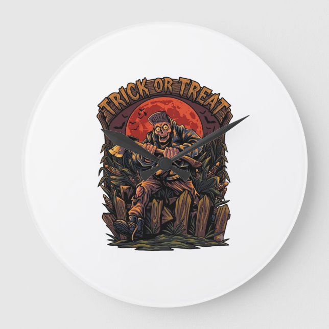 Süßes oder Saures Halloween-Killer-Skelett-Axt Rot Große Wanduhr (Vorderseite)