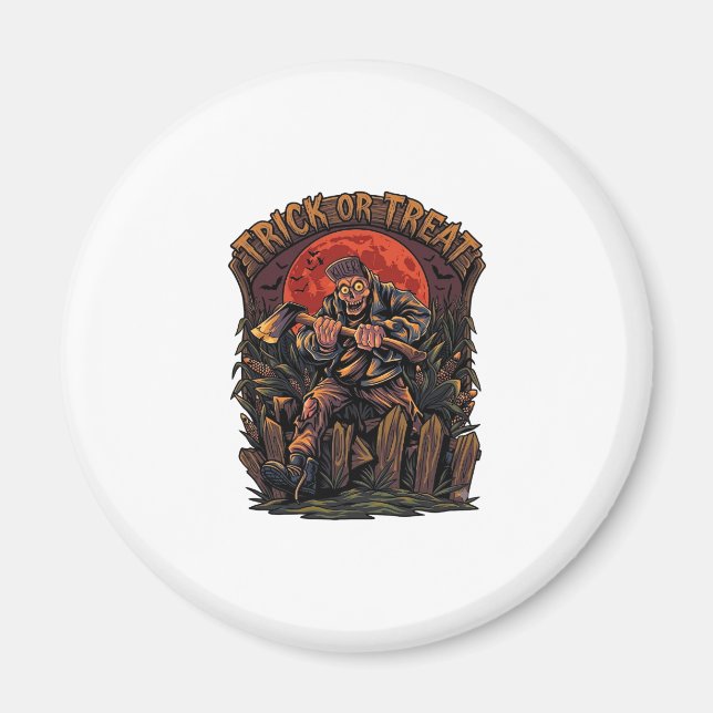 Süßes oder Saures Halloween Killer Skelett Axt Rot Magnet (Vorne)