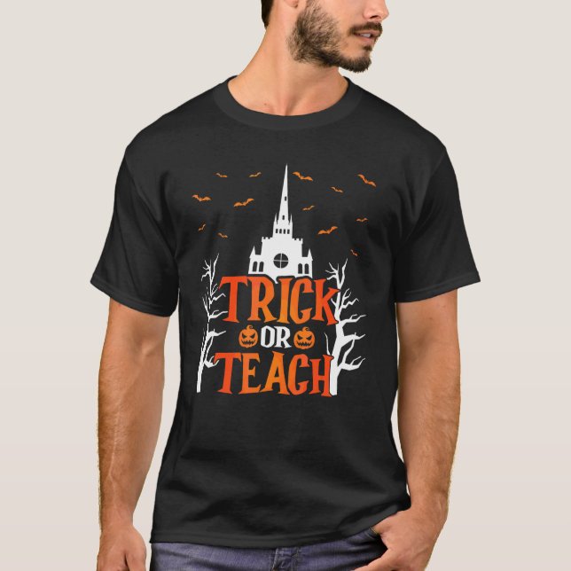 Süßes oder Saures Halloween-Kürbis-Fledermäuse-Hor T-Shirt (Vorderseite)