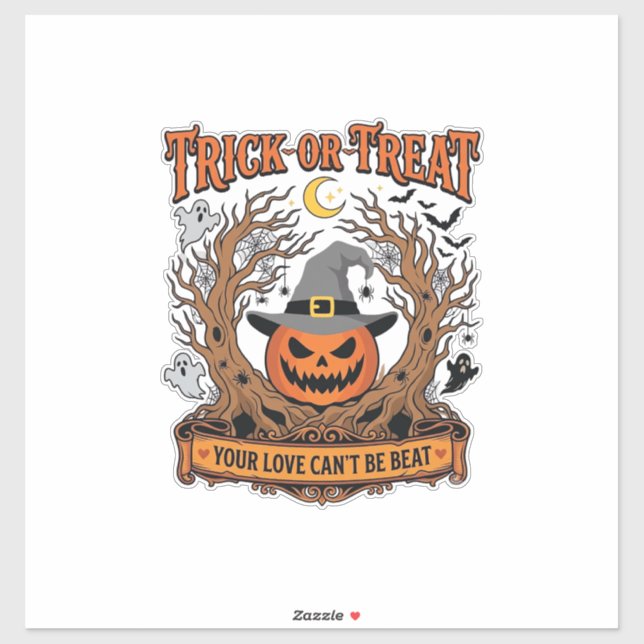 Süßes oder Saures Halloween-Kürbis-Hexenhut Grusel Aufkleber (Blatt)