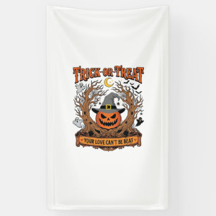Süßes oder Saures Halloween-Kürbis-Hexenhut Grusel Banner