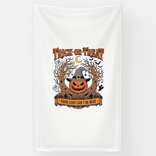 Süßes oder Saures Halloween-Kürbis-Hexenhut Grusel Banner (Vertikal)