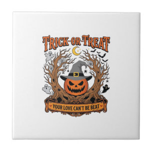 Süßes oder Saures Halloween-Kürbis-Hexenhut Grusel Fliese