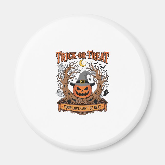 Süßes oder Saures Halloween-Kürbis-Hexenhut Grusel Magnet (Vorne)