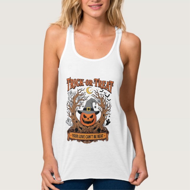 Süßes oder Saures Halloween-Kürbis-Hexenhut Grusel Tank Top (Vorderseite)