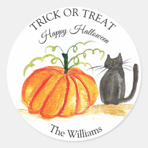 Süßes oder Saures Halloween-Kürbis-Katze Cute Runder Aufkleber