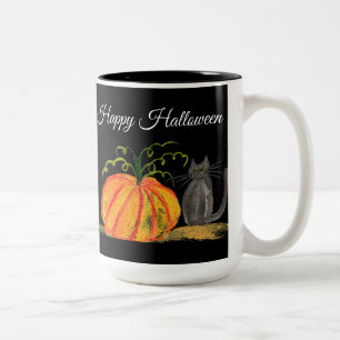 Süßes oder Saures Halloween-Kürbis-Katze Süß Zweifarbige Tasse