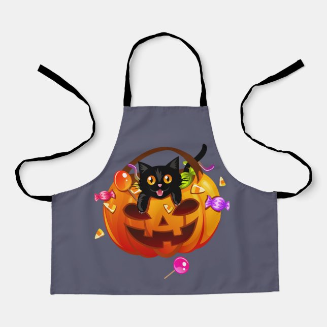 Süßes-oder-Saures Halloween-Party-Katze Schürze (Vorderseite)