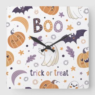 Süßes oder Saures Halloween Quadratische Wanduhr