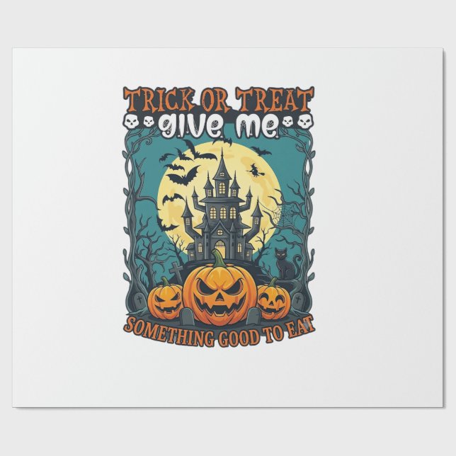 Süßes oder Saures Halloween Spukhaus Kürbisse Mo Geschenkpapier (Flach)