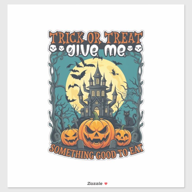 Süßes oder Saures Halloween Spukhaus Kürbisse Mond Aufkleber (Blatt)