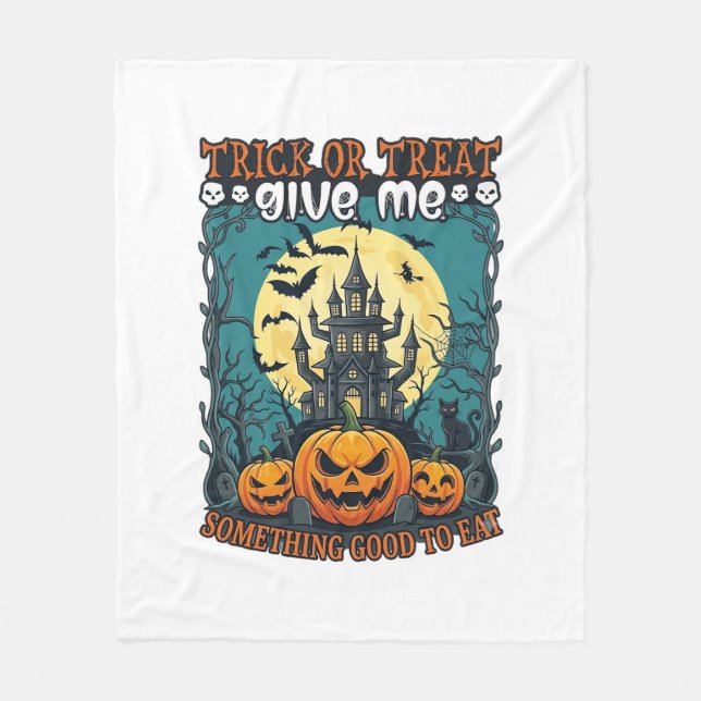 Süßes oder Saures Halloween Spukhaus Kürbisse Mond Fleecedecke (Vorderseite)