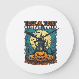 Süßes oder Saures Halloween Spukhaus Kürbisse Mond Große Wanduhr