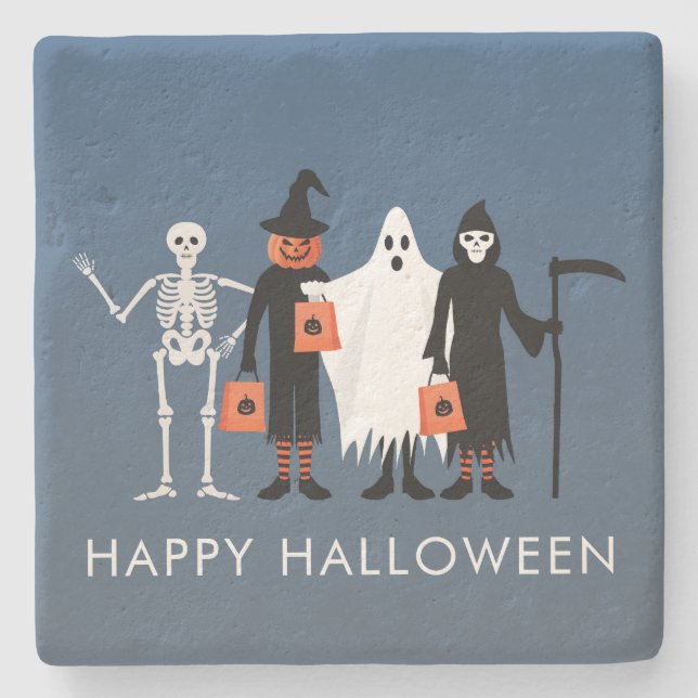 Süßes oder Saures Halloween Steinuntersetzer (Vorderseite)