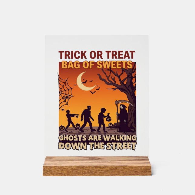 Süßes oder Saures Halloween Zombies Sensenmann Kür Acrylschild (Vorderseite)