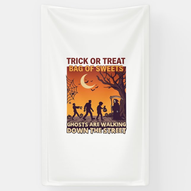 Süßes oder Saures Halloween Zombies Sensenmann Kür Banner (Vertikal)