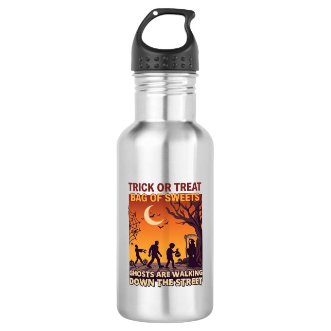 Süßes oder Saures Halloween Zombies Sensenmann Kür Edelstahlflasche (Vorderseite)