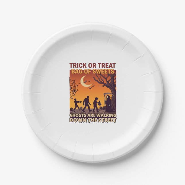 Süßes oder Saures Halloween Zombies Sensenmann Kür Pappteller (Vorderseite)