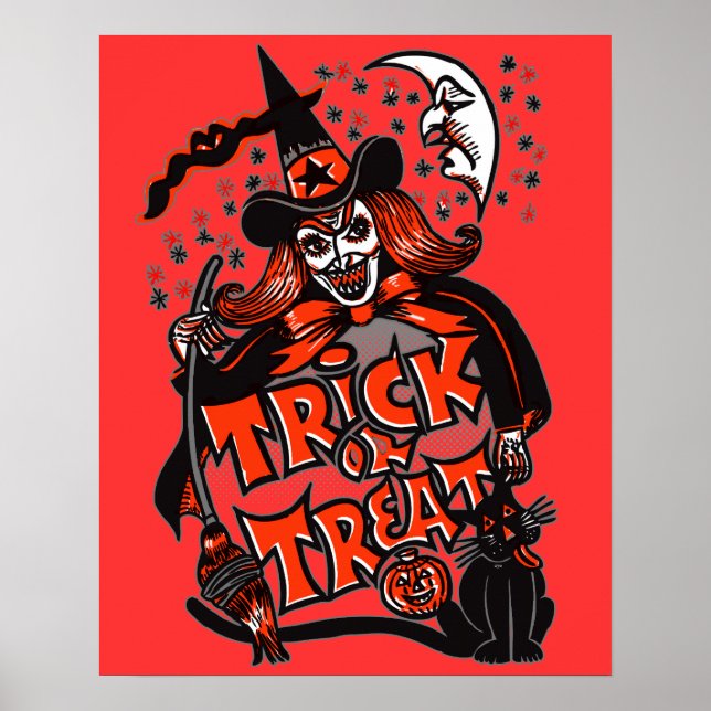 Süßes oder Saures Hexe Halloween (vintage) Poster (Vorne)