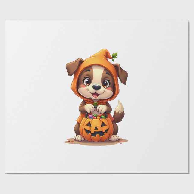 Süßes oder Saures Hund � Hübsches Halloween-Welpen Geschenkpapier (Flach)