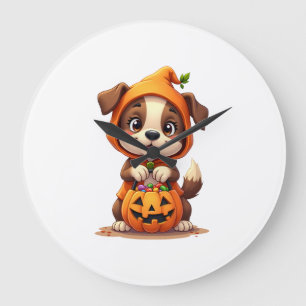Süßes oder Saures Hund � Süßes Halloween-Welpen-Sh Große Wanduhr