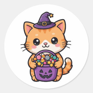 Süßes-oder-Saures-Kätzchen Halloween-Rundaufkleber Runder Aufkleber