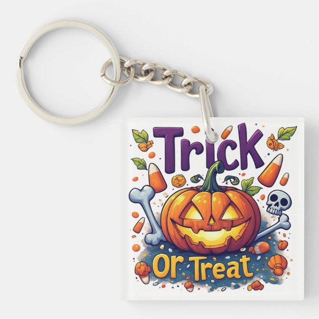 Süßes oder Saures Kürbis Candy Schädel Halloween � Schlüsselanhänger (Vorderseite)