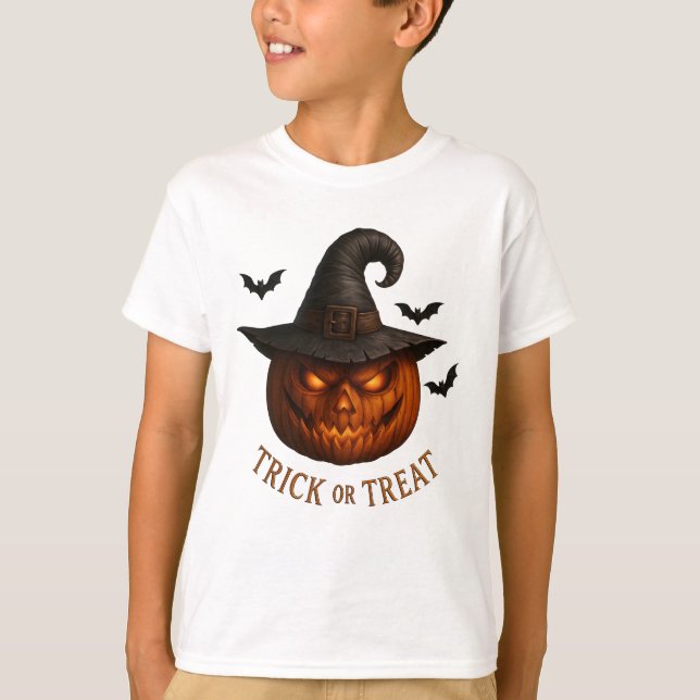 Süßes oder Saures Kürbis Hexenhut Halloween Design T-Shirt (Vorderseite)
