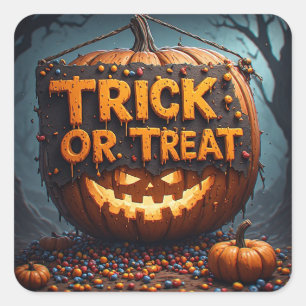 Süßes oder Saures Kürbis Schild Halloween Dekorati Quadratischer Aufkleber