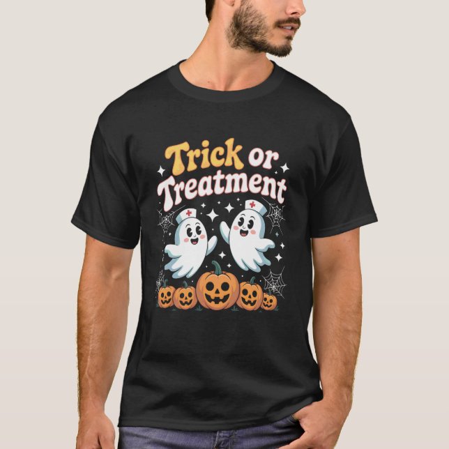 Süßes oder Saures Lustiger Krankenpfleger Geist Kü T-Shirt (Vorderseite)