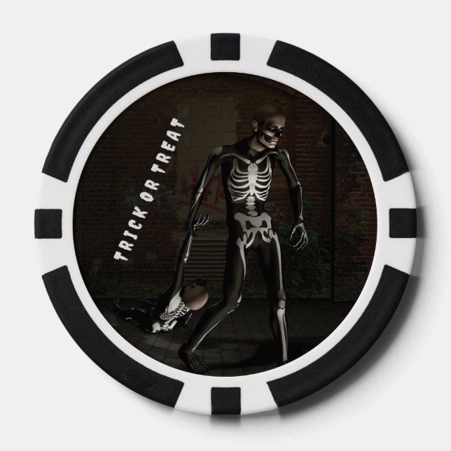 Süßes oder Saures. Mann als Skelett verkleidet Pokerchips (Vorderseite)