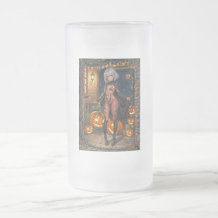 Süßes oder Saures, mutiges Halloween-Kostümmädchen Mattglas Bierglas