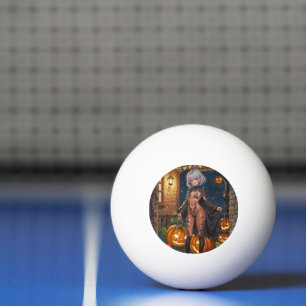 Süßes oder Saures, mutiges Halloween-Kostümmädchen Tischtennisball